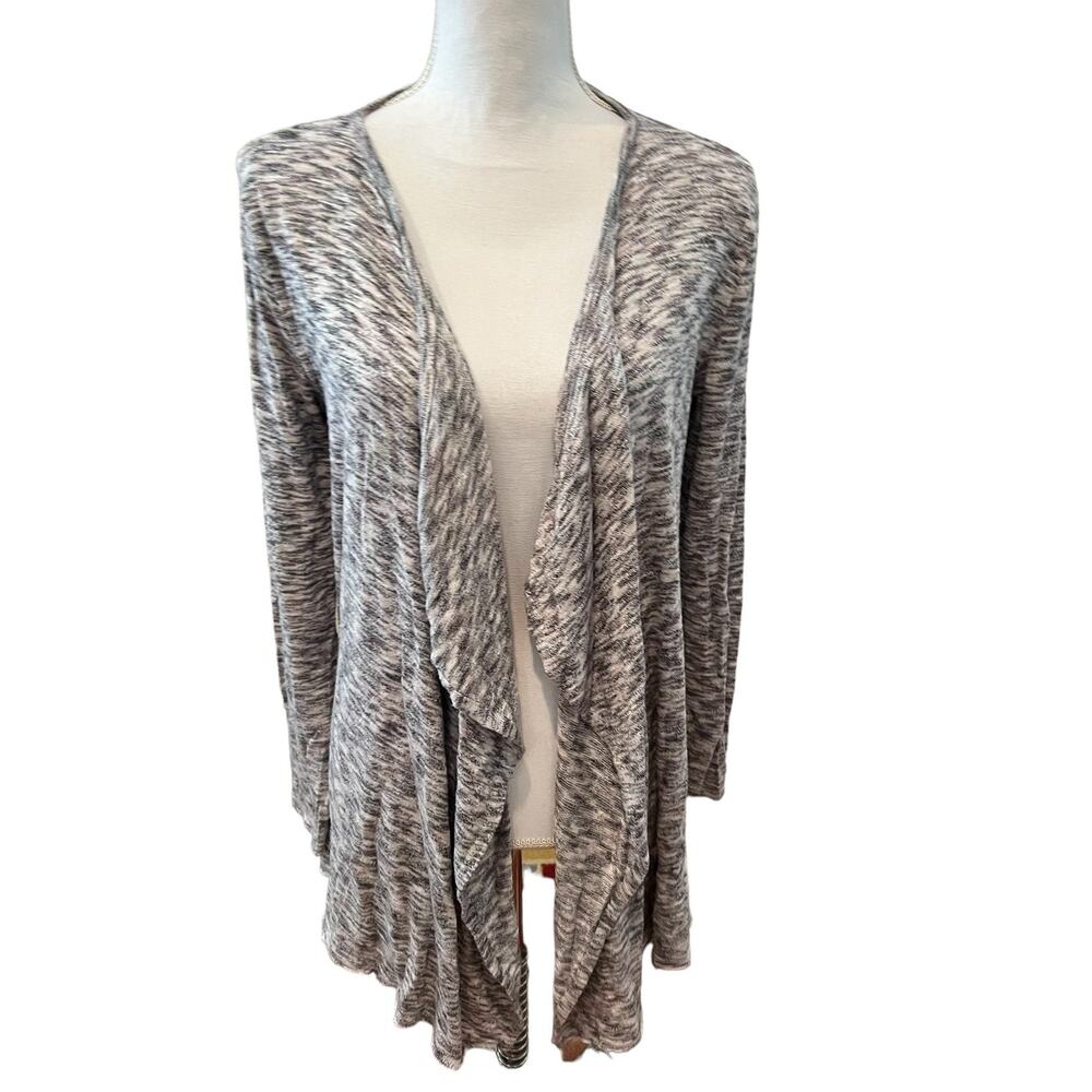 Knox Rose long open front asymmetrical cardigan sweater black white S